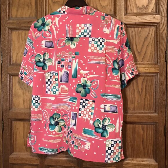 Alfred Dunner Women's 12 Pink Floral Blouse Short Sleeve Button-Up Crepe Top - Picture 4 of 7